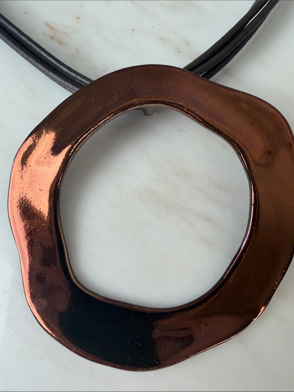 Chico’s Art Deco Dark Copper Circle Pendant Necklace- Vintage - Picture 8 of 9